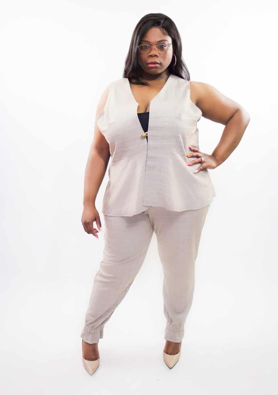 Pink and Brown Vest Pants Set - Curvy Phase